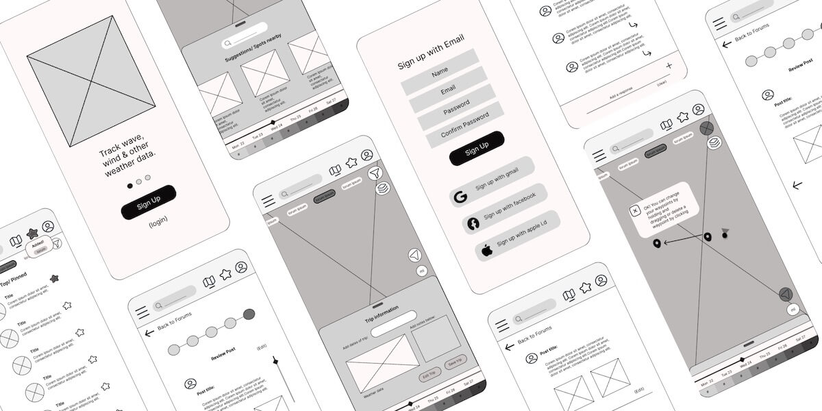 Vela wireframes